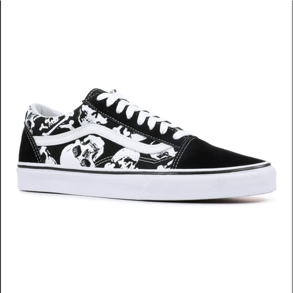 vans old skool skulls black & white skate shoes